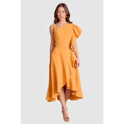 Coast One Shoulder Crepe Ruffle Midi Dress In Orange