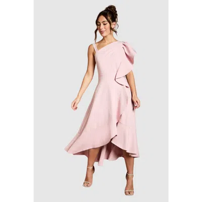 Coast One Shoulder Crepe Ruffle Midi Dress In Pink