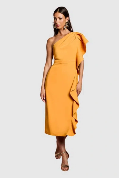 Coast One Shoulder Pencil Midi Dress In Yellow