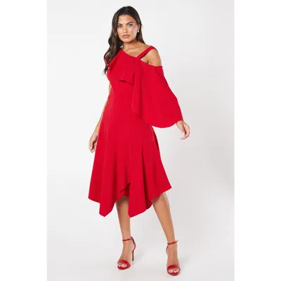 Coast One Shoulder Ruffle Crepe Midi Dress In Red