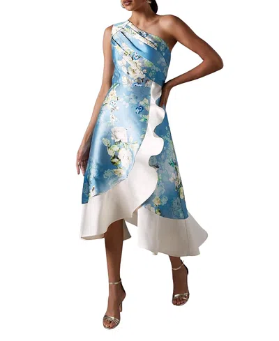 Coast One Shoulder Ruffle Midi Dress In Animal Print