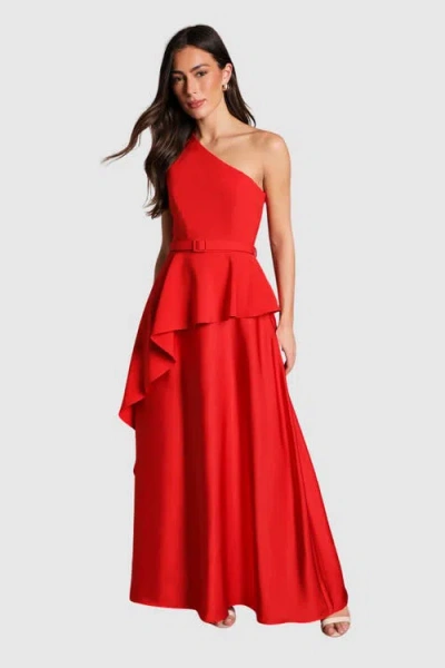 Coast One Shoulder Satin Maxi Dress In Red