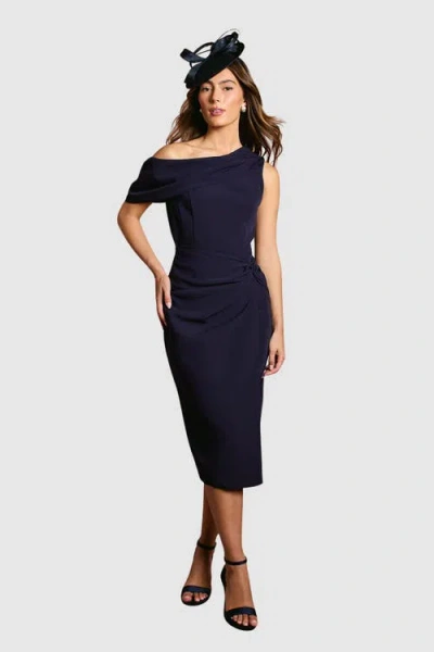 Coast One Shoulder Twist Front Pencil Dress In Blue