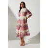Coast Organza Floral Tiered Lace Trim Dress In Gold