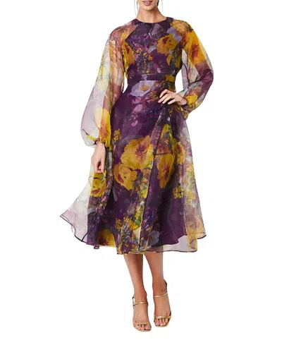 Coast Organza Puff Sleeve Midi Dress In Multi