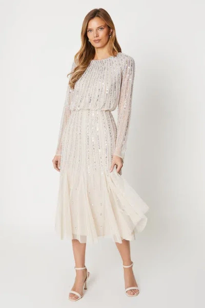 Coast Party Sequin Long Sleeve Midi Dress In Multi