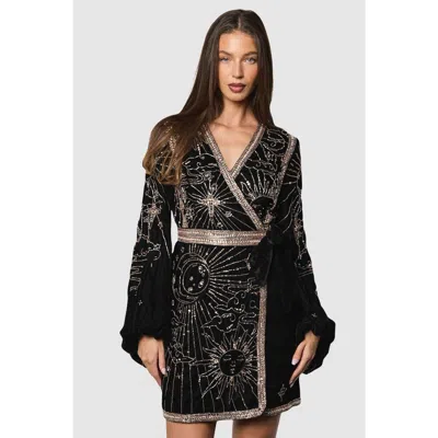Coast Party Sequin Velvet Wrap Mini Dress In Black