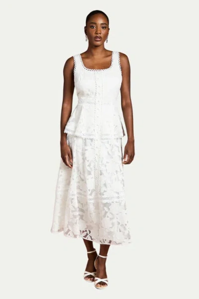 Coast Peplum Hem Button Down Lace Midi Dress In White
