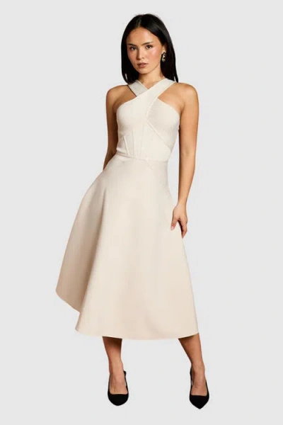 Coast Petite Bandage Cross Neck Midi Dress In Neutral