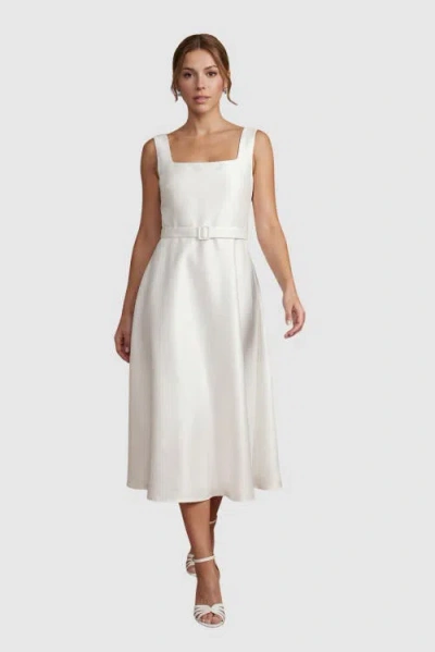 Coast Petite Belted A-line Midi Dress In White