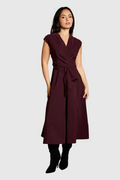 Coast Petite Belted Crepe Dress In Brown