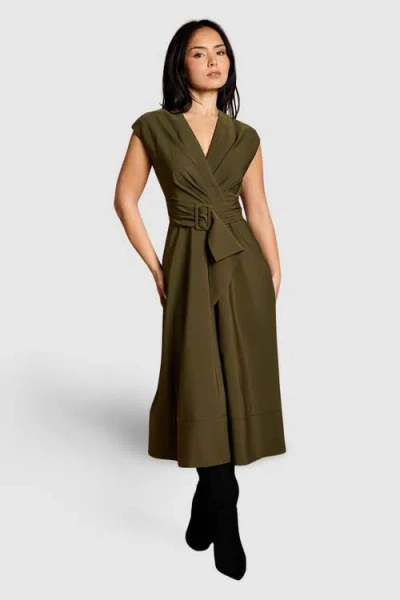 Coast Petite Belted Crepe Dress In Green