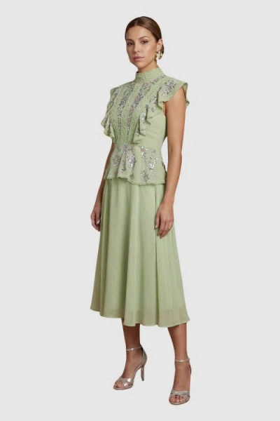 Coast Petite Embellished Frill Midi Dress In Green