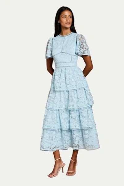 Coast Petite Flutter Sleeve Tiered Midi Dress In Blue