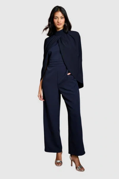 Coast Petite High Neck Cape Wide Leg Jumpsuit In Blue