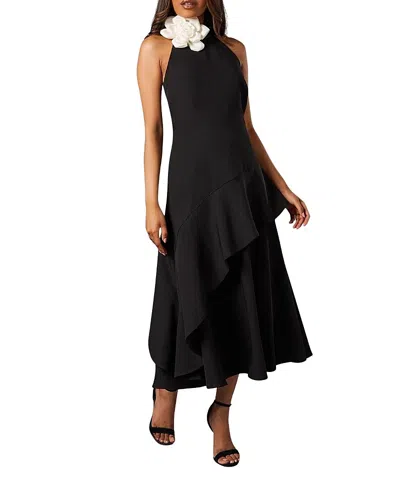 Coast Petite High Neck Corsage Midi Dress In Black