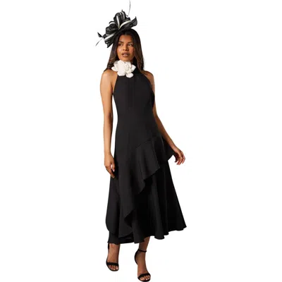 Coast Petite High Neck Corsage Midi Dress In Burgundy