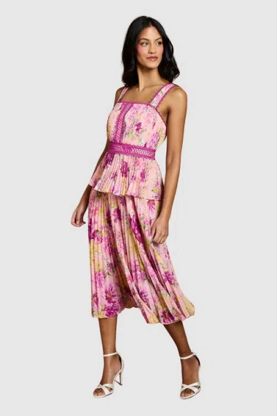 Coast Petite Lace Pleated Midi Dress In Pink