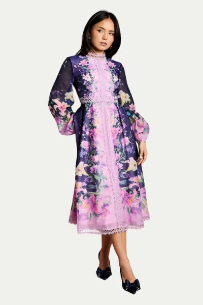 Coast Petite Organza Lace Trim Midi Dress In Multi