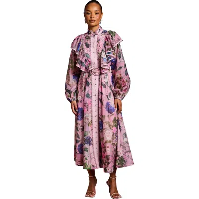 Coast Petite Organza Trim Printed Midi Dress In Pink