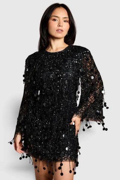 Coast Petite Sequin Tassel Mini Dress In Burgundy