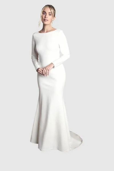 Coast Petite Slash Neck Puddle Wedding Dress In White