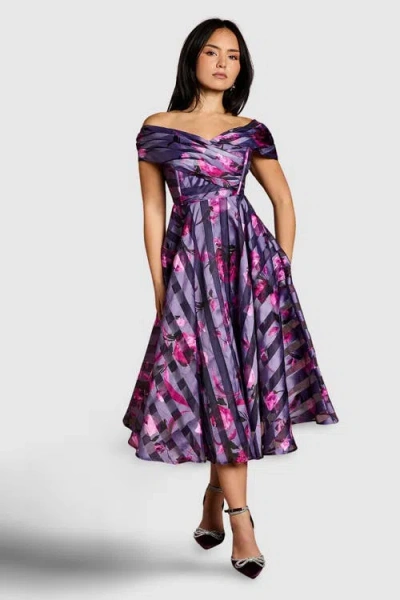 Coast Petite Stripe Organza Midi Dress In Purple