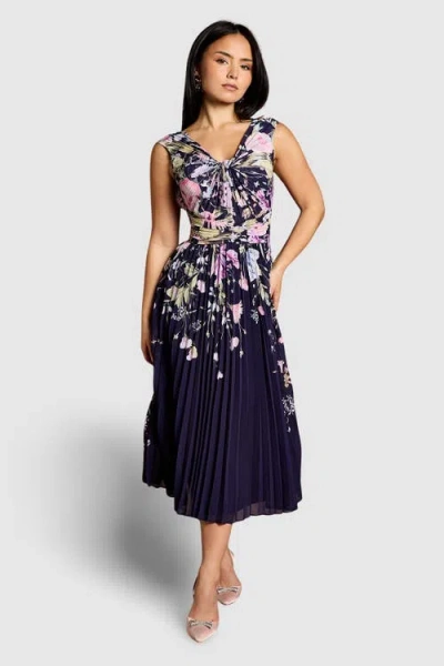 Coast Petite Twist Front Printed Midi Dress In Metallic