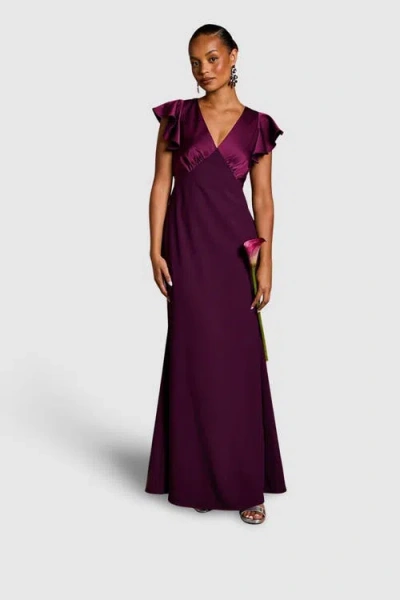 Coast Petite V-neck Short Sleeve Maxi Dress In Burgundy