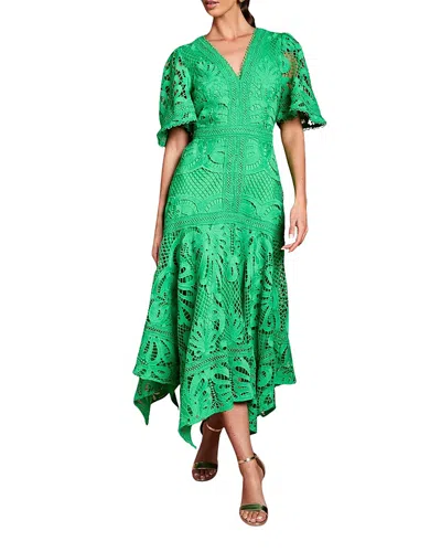 Coast Placement Lace Hanky Hem Dress In Green