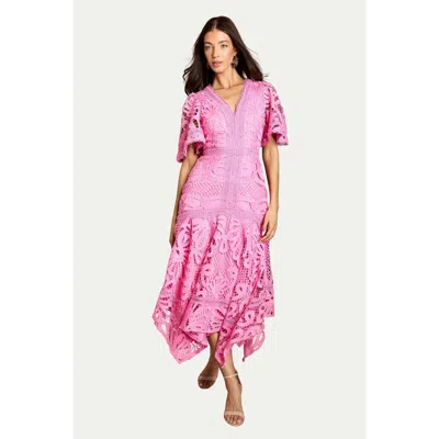 Coast Placement Lace Hanky Hem Dress In Pink