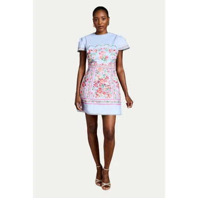 Coast Placement Print Short Sleeve Mini Dress In Blue