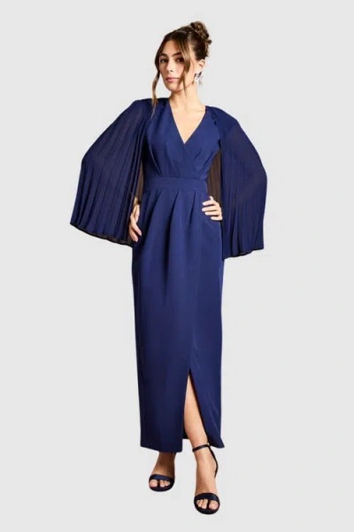 Coast Pleated Cape Detail Crepe Pencil Dress In Blue