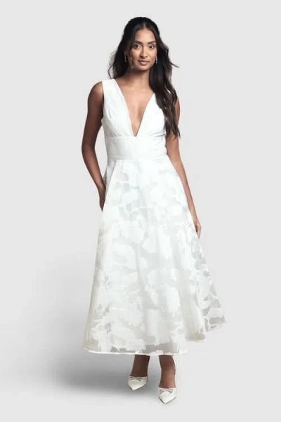 Coast Plunge V-neck Jacquard Midi Dress In White
