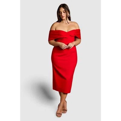 Coast Plus Bardot Ponte Midi Dress In Red