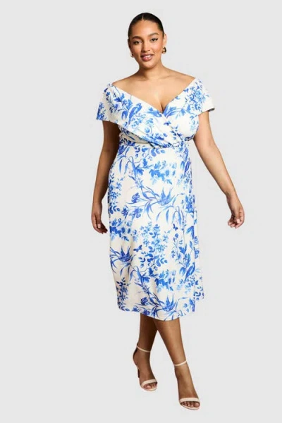 Coast Plus Bardot Printed Wrap Midi Dress In Multi