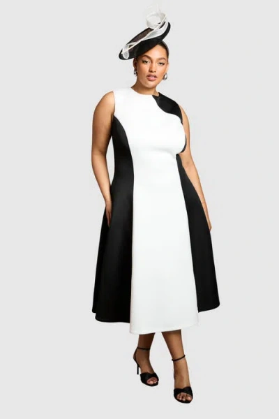 Coast Plus Colour Block Fit Flare Midi Dress In White