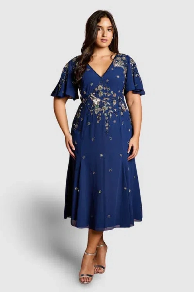 Coast Plus Floral Embellished Midi Dress In Blue