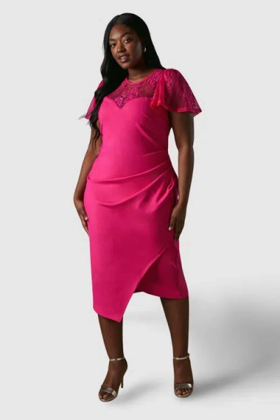 Coast Plus Lace Panel Midi Dress In Pink