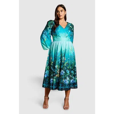 Coast Plus Placement Print Organza Midi Dress In Blue