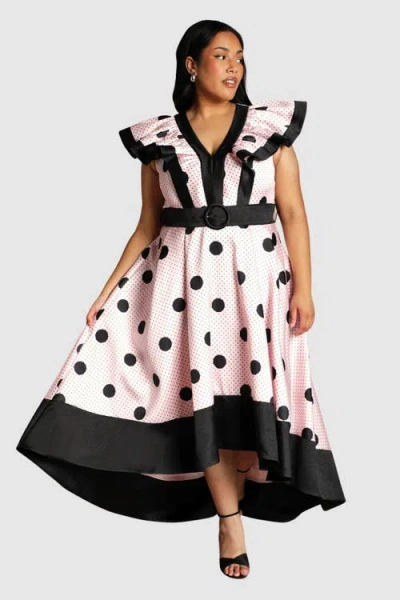 Coast Plus Polka Dot Fit And Flare Midi Dress In Pink