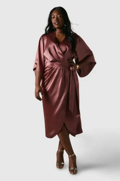 Coast Plus Satin Wrap Midi Dress In Pink