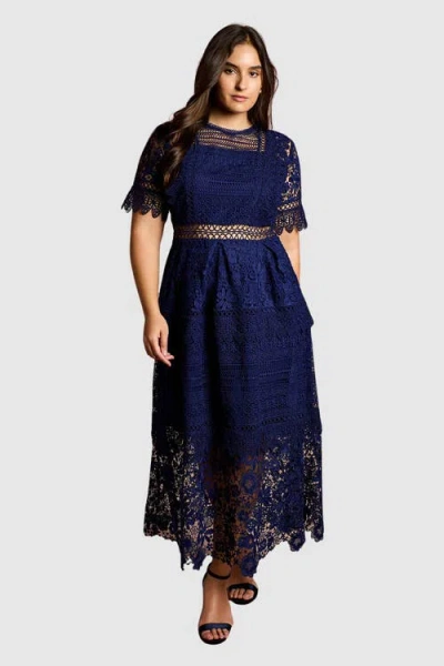 Coast Plus Short Sleeve Lace Midi Dress In Blue