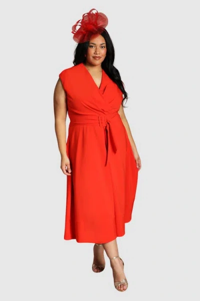 Coast Plus V-neck Belted Midi Dress In Multi