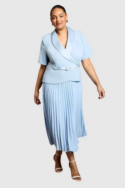 Coast Plus Wrap Pleated Skirt Midi Dress In Blue