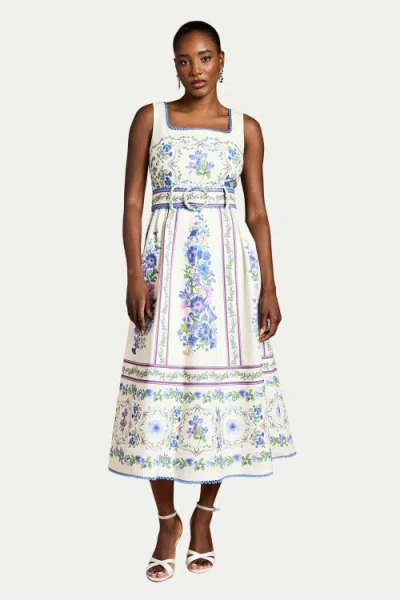 Coast Print Full Skirted Cotton Midi Dress In White