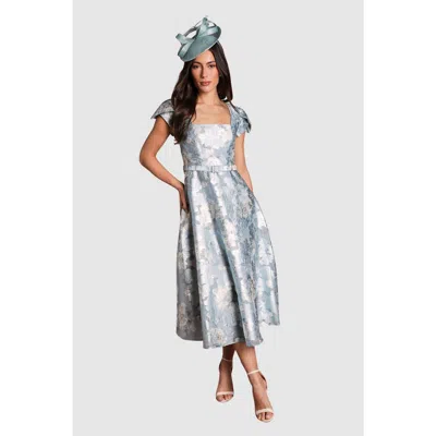 Coast Printed Belted Midi Dress In Blue