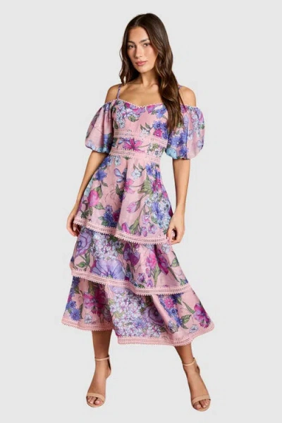 Coast Printed Organza Lace Midi Dress In Multi