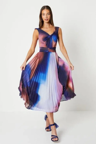 Coast Printed Pleated V-neck Midi Dress In Multi