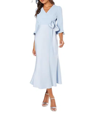 Coast Ruffle Sleeve Satin Wrap Dress In Blue